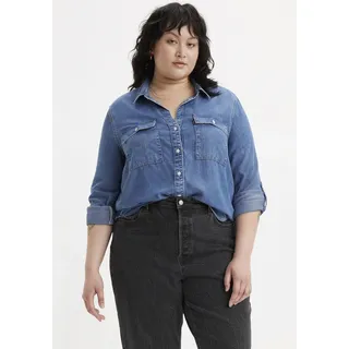 Levi's Jeansbluse "DOREEN UTILITY", Damen, Gr. XXXL (54/56), blau (in patches), Denim/Jeans, Obermaterial: 100% Lyocell, unifarben, casual, regular fit normal, Langarm mit Aufschlag, Blusen, mit Taschen