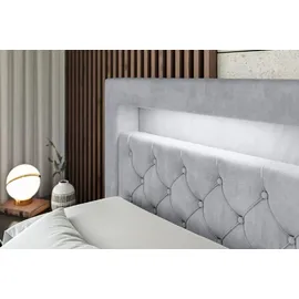 altdecor BOXBETT LED mit H3-Matratze und Lattenrost - NOEL GOLD - 160x200 Hellgrau