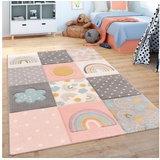 Paco Home Kinderteppich »Cosmo 962«, rechteckig, 12 mm Höhe, 3D-Design, Patchwork-Muster, Motiv Regenbogen & Punkte, Pastell-Farben bunt