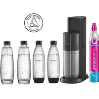 Sodastream Duo schwarz + 2 Glaskaraffen + 2 PET-Flaschen + Zylinder