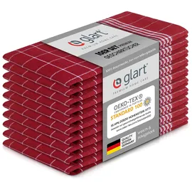 Glart 48RI2 10er Set Geschirrtücher Küchentücher, 50x70 cm, 100% Baumwolle OEKO-TEX Standard 100, rot, vorgewaschen, Tücher für Küche und Abwasch