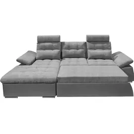 ed exciting design "Jakarta L-Form", grau, B:268cm H:103cm T:170cm, Lederl.: 40% Polyurethan, 40% Polyvenylchlorid; 20% Polyester;Sumatra: 100% Polyester, Sofas, Ecksofa, mit Bettfunktion, Armteilverstellung, Kopfstützen & 2 Nierenkissen