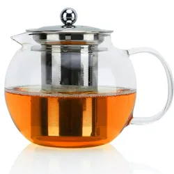 Intirilife Teekanne mit Filter in KLAR - 800ml Glaskanne aus Borosilikatglas mit Siebeinsatz für heiße und kalte Getränke, Tee, Kaffee, Wasser