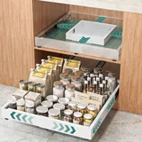 HG PLVTII Ausziehbare Schublade Küche, Auszug Küchenschrank Teleskopschublade 50cm 60cm tief Nachrüsten, Breiten- & Tiefenverstellbarer Schrankauszug, Slide-Out Drawer für Küche (1 Stück, Weiß)