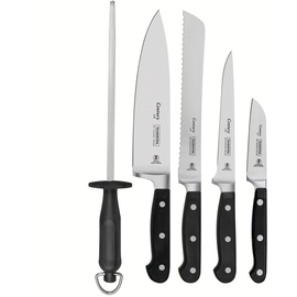 Tramontina CENTURY Messer, bestückte Messertasche mit vier Messern, Wetzstahl - Rostfreier Edelstahl, Klingen aus einem Stück geschmiedet, Sub-Zero Schwarz