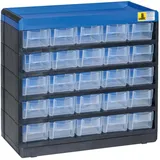 Allit Kleinteilemagazin Kunststoff 300 x 285 x 135 mm blau/schwarz 25 Schubladen 25 Trenner