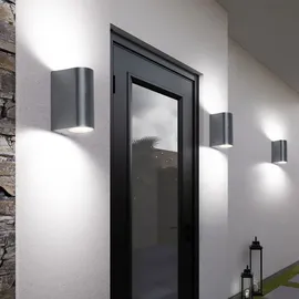 Harms Import UP and Down Aussen GU10 Aussenleuchte Haustür Fassadenleuchte silber Wandleuchte Außen Terrasse, auf- und abwärts leuchtend, Aluminium Druckguss, 2x GU10, BxH 7x15,1 cm