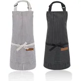 2 Stück Kinder Schürze mit Taschen - Verstellbare und Wasserdichte Kinderschürze für Jungen und Mädchen im Alter von 6-12 Jahren, Ideal für Küche, Kochen, Backen, Malerei und Party