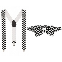 Set Hosenträger & Fliege "Karo", schwarz/weiß
