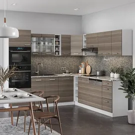 Vicco Küchenzeile R-Line L-Form 237 cm Edelgrau/Weiß