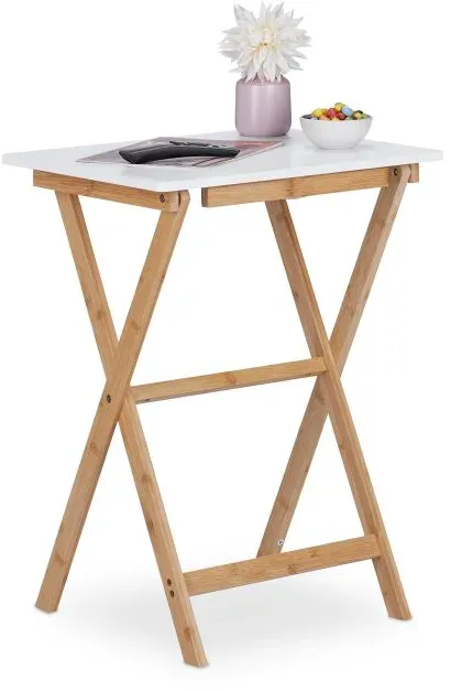 Relaxdays Weißer Klapptisch aus Bambus Weiß,Hellbraun