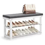 Songmics Schuhbank, aus Bambus, 29 x 90 x 49 cm, weiß