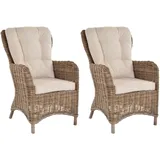 Set/2 Moderner Rattan Ohrenbackensessel hohe Rückenlehne Armlehne (Grau Natur)