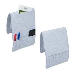 Relaxdays Betttasche, 2er Set, 5 Fächer, Klettverschluss, Aufbewahrung für Bett & Sofa, Bett Organizer, Filz, hellgrau