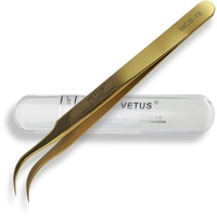 WIMPERN PINZETTE VETUS für Wimpernverlängerung und Volumentechnik, MCS-15 Gebogen/Gold