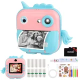 Kinderkamera Sofortbildkamera, GuKKK 1080P 2,4 Zoll Bildschirm DigitalKamera für Kinder, Sofortbildkameras Kinder mit 32GB Karte 10 Rollen Druckpapier 5 Farbige Stifte Geschenk für 3-12 Jahre Kinder