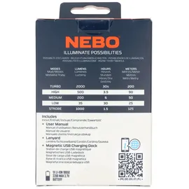 Nebo LED Taschenlampe TORCHY 2K mit bis zu 2000lm und 200m Leuchtweite integrierter 18650 Akku Li-ion 3,7V 2200mAh