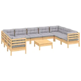 vidaXL Garten-Lounge-Set 10-tlg. grau Kiefernholz