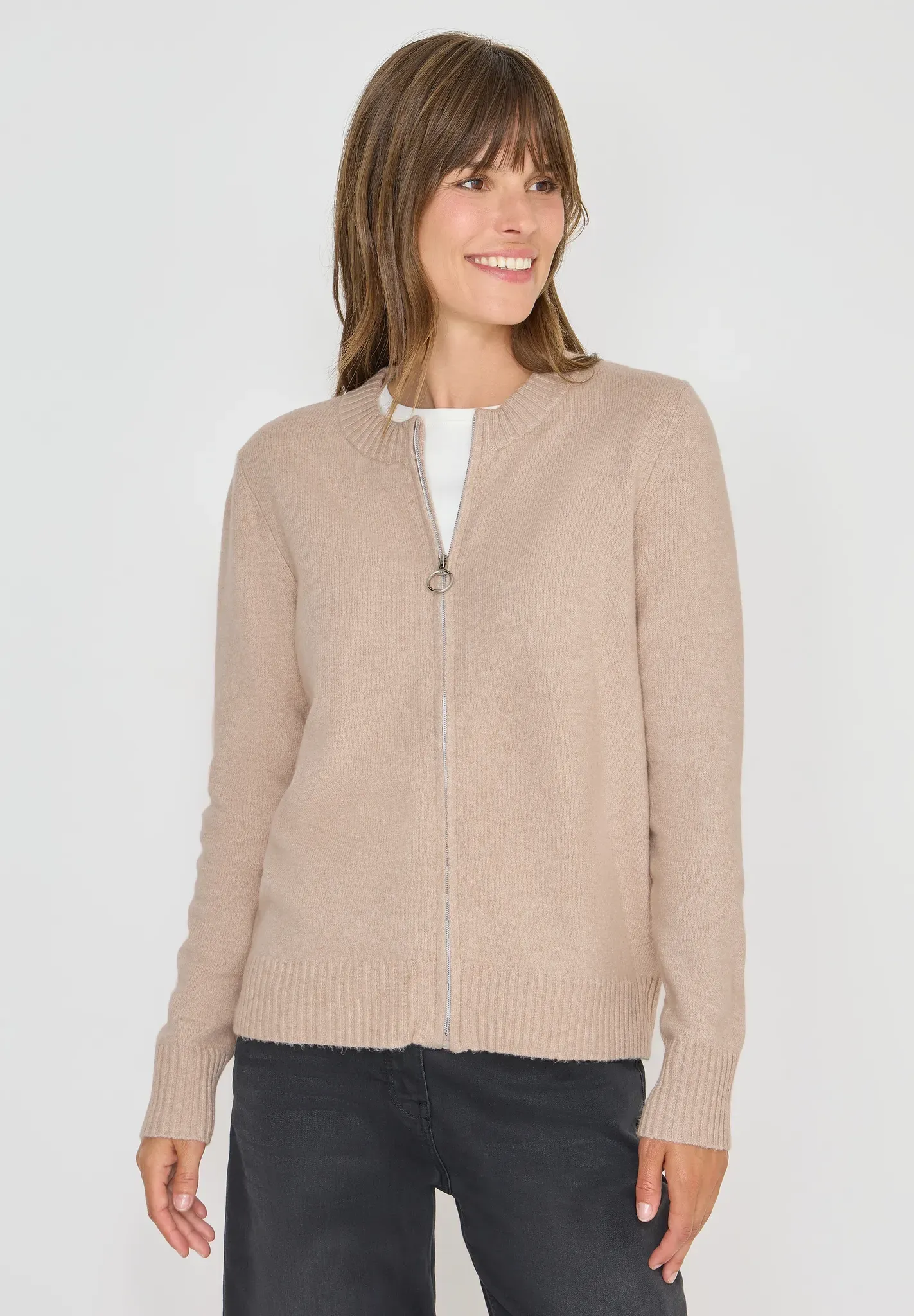 Cardigan CECIL, Damen, Gr. XL (44), sandalwood beige melange, Web, 37% Baumwolle, 34% Polyacryl, 26% Polyester, 3% Elasthan, unifarben, comfort fit normal, Rundhals, Bündchen, Strickjacken, mit Ripp-Details