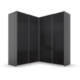 Rauch Quadra grau (graumetallic, glas basalt), B:181cm H:210cm T:187cm, Holzwerkstoff, Schränke, Schwebetürenschrank, Eckschrank inkl. Türendämpfer und Schubladeneinsatz, mit Glastüren