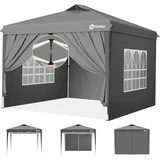Sekey Pop Up Pavillon Wasserdicht Stabil Winterfest mit Seitenwänden, Faltpavillon 3 x 3 m, Camping Pavillion Faltbar Partyzelt mit Belüftung, Designer Serie 3x3, (Grau, 3x3 Mit Seitenwänden)