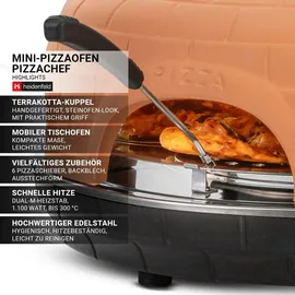 Heidenfeld Mini-Pizzaofen Pizzachef, Pizzadom für 6 Personen, Terrakotta-Kuppel, 1.100 Watt