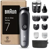 Braun All-in-One Series 7, 12-in-1 Groomingset, ProBlade, Nasenhaartrimmer, AutoSense, Rasierer Herren Elektrisch, Body Rasierer, Barttrimmer und Haarschneider, 120 Min Akku, AIO7545, Grau