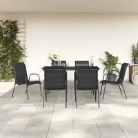 VidaXL 7-tlg. Garten-Essgruppe Schwarz Stahl und Textilene