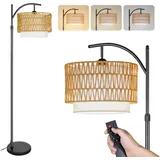 cushhom Stehlampe Dimmbar Wohnzimmer Bogenlampe LED E27 Leselampe Doppelschirm beige