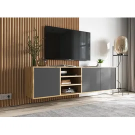 meble lindner Apollo TV-Lowboard 150 x 39 x 35 cm Graphit/Eiche Holzwerkstoff