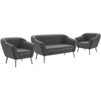MEBLINI Mini Sofa Set 2-1-1 für Wohnzimmer - Mini Lounge für Vier Personen - Küchensofa - Sofa Klein - Sitzgarnitur - Polstergarnitur - Sofagarnituren - KAIA - 2+1+1 - Dunkelgrau Samt