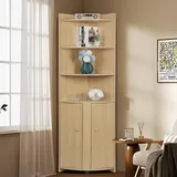 Saterkali Hoher Eckschrank, Bauernhaus-Aufbewahrungsschrank mit Scheunentür-Design und offenen Regalen, rustikaler Stil, Eckregal, freistehender Eckschrank für Badezimmer, Küche, Wohnzimmer, Holzfarbe