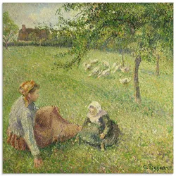Glasbild ARTLAND "Die Gänsehirtin. 1893", grün (farbe bild(er): grün), B:50cm H:50cm, Bilder, in verschiedenen Größen
