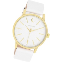 OOZOO Quarzuhr Oozoo Damen Armbanduhr Timepieces, Damenuhr Lederarmband weiß, rundes Gehäuse, groß (ca. 40mm) weiß