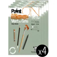 Clairefontaine 4x Block A4, kopfseitig geleimt, 30 Blatt, 250g,