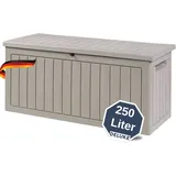 DELUKE® Auflagenbox wasserdicht MARA - 250L Holzoptik | Aufbewahrungsbox Garten Gartenbox Kissenbox Outdoor Gartentruhe |Beige