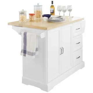 SoBuy Küchenwagen FKW41, Küchenschrank Sideboard Kücheninsel mit erweiterbarer Arbeitsfläche beige
