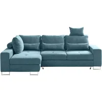 Hom`in Ecksofa, Türkis, Textil, 4-Sitzer, Füllung: Schaumstoff, Ottomane links, 260x188 cm, Stoffauswahl, seitenverkehrt erhältlich, Schlafen auf Sitzhöhe, Wohnzimmer, Sofas & Couches, Wohnlandschaften, Ecksofas mit Schlaffunktion