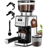 Aigostar Kaffeemühle Kegelmahlwerk Geeignet für Espresso mit 52 Mahleinstellungen, 180,00 W, Kegelmahlwerk, 320,00 g Bohnenbehälter, Antistatisch und verstopfungsfrei, Einfach zu reinigen und zu warten silberfarben