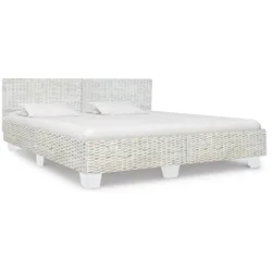 Bett Grau Natur Rattan 180x200 cm
