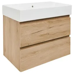 Badezimmerschrank 2 Schubladen mit Waschbecken SAT B-Way 79x50x45 cm Eiche matt BWAY280OAKU2BI