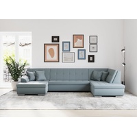 DOMO collection Wohnlandschaft Treviso incl. Zierkissen, moderne Steppung, XXL: B/T/H: 364/201/83 cm, wahlweise mit Bettfunktion, in vielen Bezugsarten auch in Cord U-Form grün