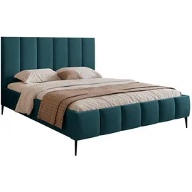 Selsey Polsterbett 140x200 cm, mit Bettkasten, Lattenrost und Metallfüßen, türkis -