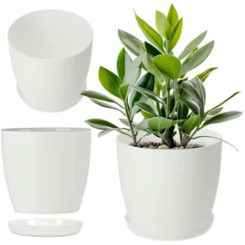 Kadax - Matte Blumentopf mit Untersetzer, aus Kunststoff, 30 cm, Weiß