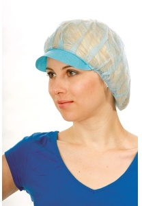 HYGOSTAR® Haube mit Schirm, Kopfbedeckung aus Polypropylen-Vlies leicht, Umfang 48 cm, 1 Packung = 100 Stück, blau