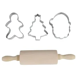 Koopmann International Mini Weihnachts-Back-Set mit Nudelholz und 3 Ausstechformen Teigrolle Plätzchen