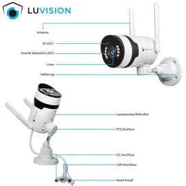 LuVision Dual WLAN PTZ Überwachungssystem mit Monitor 5MP, Mikrofon, Sirene, Nachtsicht, Bewegungsverfolgung 2 Kameras