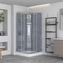 Swiss Aqua Technologies Komplettdusche mit Schiebetür 90 x 90 cm Silber/Weiß  Duschwanne