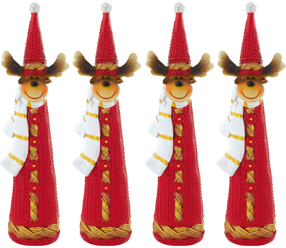 Weihnachtsdeko Rentier Dekofigur Weihnachten Rentier Advent Figur, rot weiß gold braun, Kunststoff, BxH 3,5x18 cm, 4er Set