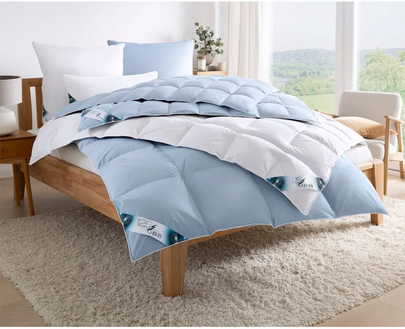 Federbettdecke OBB Gr. 3, blau (weiß), B:155cm L:220cm, 100% Baumwolle, Bettdecken
